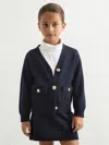 Reiss Navy 9-13 Yrs Knitted Embossed-button Cardigan In Blue