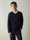 Reiss Kids' Navy 9-13 Yrs Merino Wool V-neck Jumper In Blue