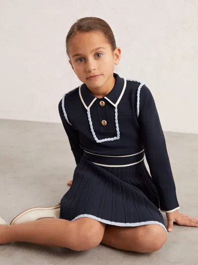 REISS REISS NAVY FREYA 9-13 YRS PIPED KNITTED SKATER DRESS