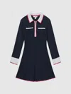 Reiss Navy 9-13 Yrs Ribbed Colourblock Mini Dress In Blue