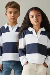Reiss Navy Abigail 4-9 Yrs Oversized Cotton Striped Open-collar Rugby Top In Navy