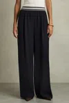 Reiss Navy Petite Stripe-waistband Wide-leg Trousers
