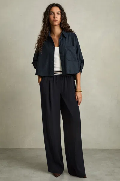 Reiss Navy Stripe-waistband Wide-leg Trousers