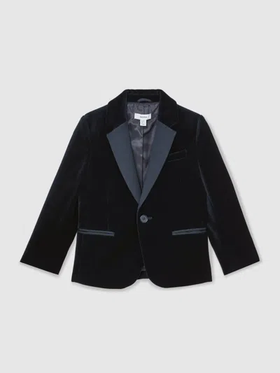 Reiss Kids'  Navy Ace 13-14 Yrs Single-breasted Velvet Tuxedo Blazer In Black