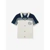 Reiss Navy Airforce Blue White Mitchell Logo-embroidered Cuban-collar Chenille Shirt 3-9