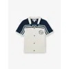 Reiss Navy Airforce Blue White Mitchell Logo-embroidered Cuban-collar Chenille Shirt 3-9