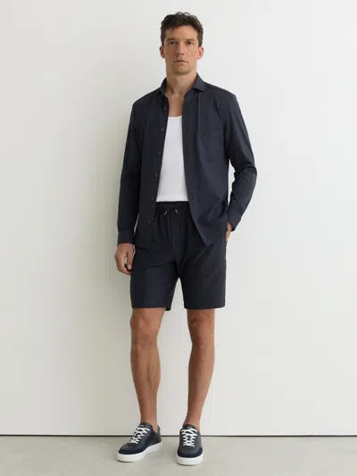 Reiss Navy Ajay Seersucker Drawstring Shorts In Blue