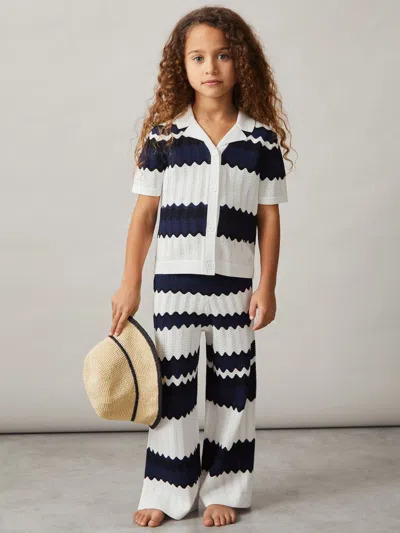 Reiss Navy 4-9 Yrs Zig-zag Pointelle-knit Top
