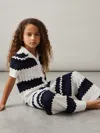 Reiss Navy Alba 4-9 Yrs Zig-zag Pointelle-knit Trousers