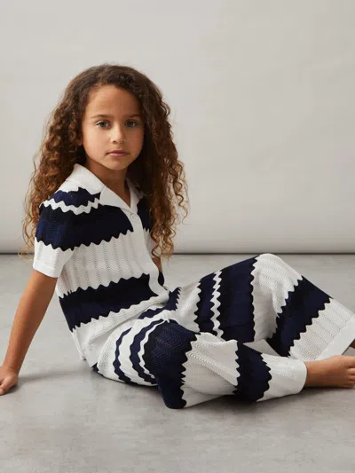 Reiss Navy Alba 4-9 Yrs Zig-zag Pointelle-knit Trousers