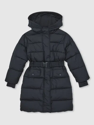 Reiss Kids'  Navy Alys 13-14 Yrs Longline Hooded Puffer Coat In Blue