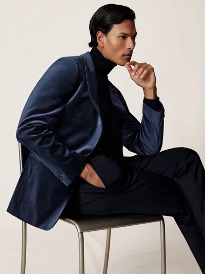 Reiss Navy Tailored Single-breasted Velvet Blazer Tailored-fit In Blue