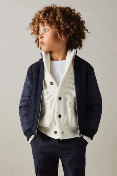 Reiss Navy Arnold Hybrid Quilt-knit Jacket