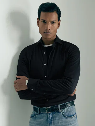 Reiss Navy Atelier Linen-blend-jersey Shirt