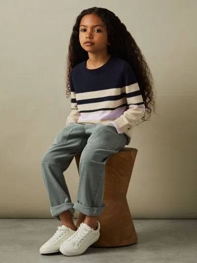 Reiss Navy Audrey 4-9 Yrs Wool Blend Striped Crew Neck Jumper