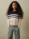 Reiss Navy 9-13 Yrs Wool Blend Striped Crew Neck Jumper