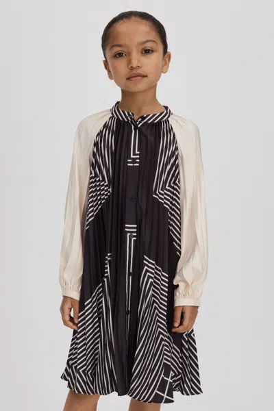 Reiss Navy Bay Teen Printed Pleated Dress