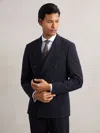 Reiss Navy Belmont Double-breasted Textured Suit Blazer Slim-fit With Wool In Blue