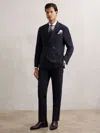 Reiss Navy Belmont Slim-fit Textured Suit Trousers With Wool In Black