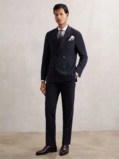 Reiss Navy Belmont Slim-fit Textured Suit Trousers With Wool In Black