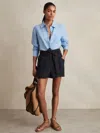 Reiss Navy Belted Button Tab Shorts In Blue
