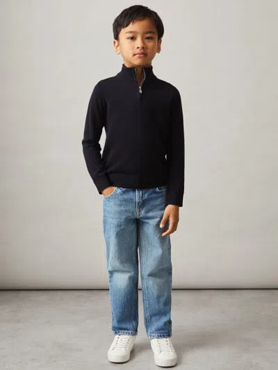 Reiss Kids' Navy Blackhall 9-13 Yrs Wool Half-zip Funnel Neck Jumper In Blue