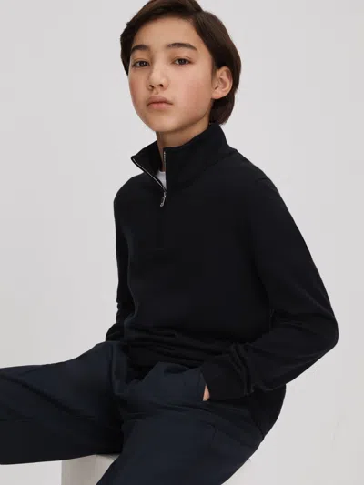 Reiss Navy Blackhall 9-13 Yrs Wool Quarter Zip Jumper In Blue