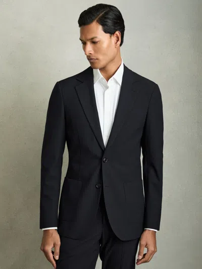 Reiss Navy Blazer Single-breasted Stretch Suit Blazer Slim-fit In Blue