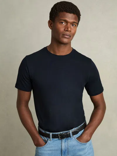 Reiss Navy Cotton Crew Neck T-shirt In Blue