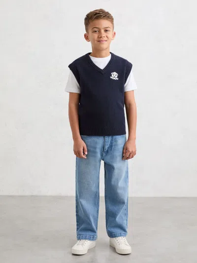 Reiss Navy Blue Crosby 9-13 Yrs Monogram Wool-blend Relaxed Vest