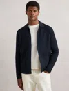 Reiss Navy Blue Fitzgerald Button-through Ribbed-sleeve Shirt