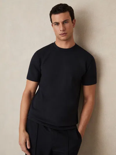 Reiss Men's Navy Blue Interlock Jersey Crew Neck T-shirt