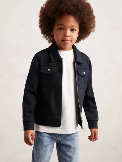 Reiss Navy Blue Interlock Zip Through Overshirt