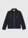 Reiss Navy Blue Interlock Zip Through Overshirt In Blue