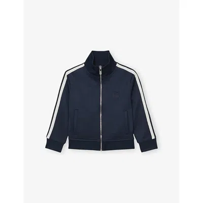 REISS NAVY BLUE MALLOY LOGO-EMBROIDERED COTTON-BLEND TRACK JACKET