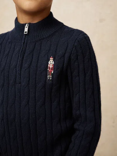 Reiss Navy Blue Nollaig Wool-blend Half-zip Nutcracker Jumper