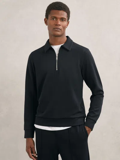 Reiss Interlock Half Zip Sweater In Black