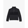Reiss Black Interlock Velour Panel Zip Sweatshirt In Blue