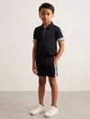Reiss Navy Blue Terry 3-9 Yrs Side Stripe Textured Shorts In Blue