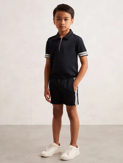 Reiss Navy Blue Side Stripe Textured Shorts