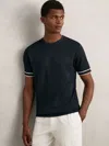 Reiss Navy Blue Textured Crew-neck Tipped T-shirt In Blue