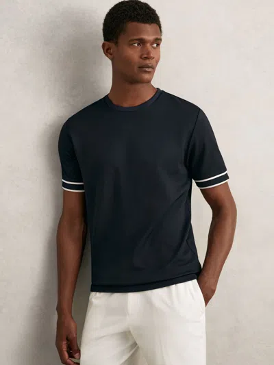 Reiss Navy Blue Textured Crew-neck Tipped T-shirt
