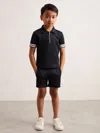 Reiss Navy Blue 3-9 Yrs Textured Half Zip Polo Shirt In Blue