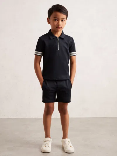 Reiss Navy Blue Textured Half Zip Polo Shirt
