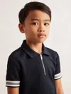 Reiss Navy Blue 3-9 Yrs Textured Half Zip Polo Shirt In Blue
