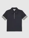 Reiss Navy Blue 3-9 Yrs Textured Half Zip Polo Shirt In Blue