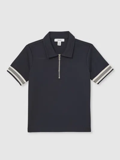 Reiss Navy Blue Textured Half Zip Polo Shirt
