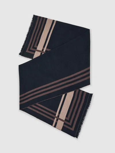 Reiss Navy Border Stripe Fringed Scarf In Blue