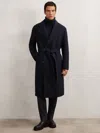 Reiss Clavis Boucle Belted Double Breasted Overcoat In Blue
