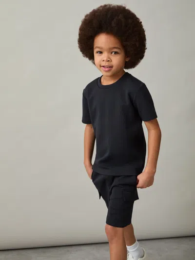 Reiss Navy Bradley 9-13 Yrs Interlock-jersey Crew-neck T-shirt In Black